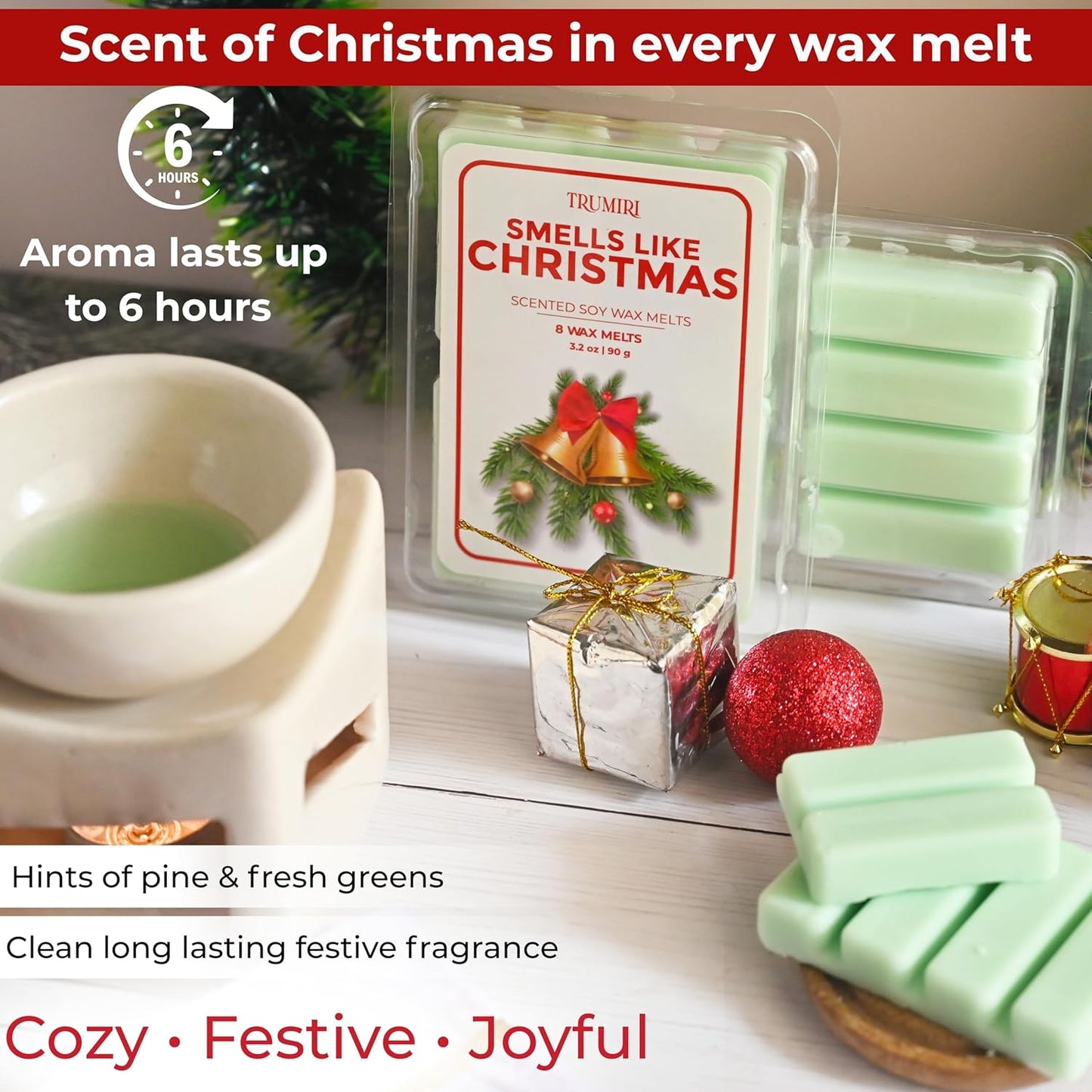 TRUMIRI Smells Like Christmas Scented Wax Melts - Made with Non Toxic Soy Wax and Essential Oils - Long Lasting Strong Scent Pet Safe Candle Wax Cubes Tarts for Warmers Pack of 4 Fall Christmas