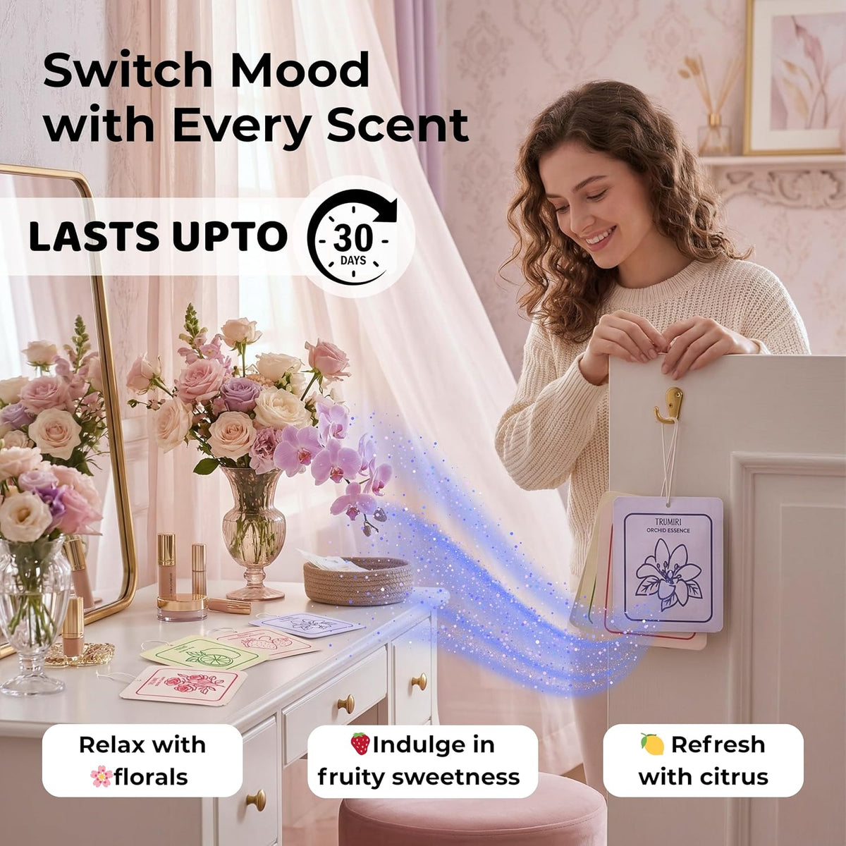 Scented Sachets for Drawer and Closet Freshener with Long Lasting Scent - Variety Pack of 6 - Amethyst Dew|Orchid Essence|Rose Glow|Limon Aura|Strawberry Bubble Gum|Lush Lychee - Home Fragrance