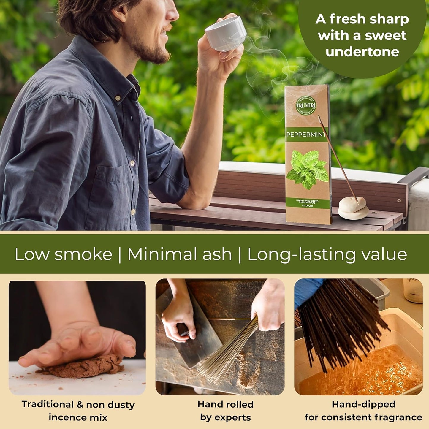 Peppermint Incense Sticks - Pack of 100 Inscents-Sticks - Inciensos Aromaticos Made with Natural Essential Oil - Scented Insence Non Toxic Insense Incents
