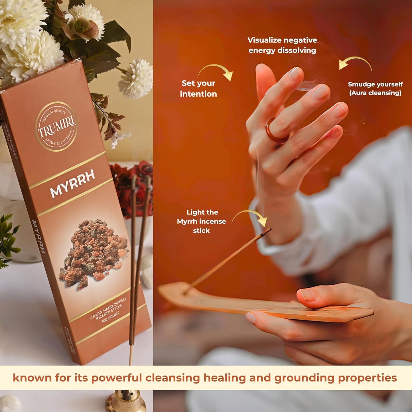 Myrrh Incense Sticks - Pack of 100 Insence-Sticks - Made with Natural Non Toxic Incienso De Mirra - Scented Insense Indian Spiritual Agarbatti Inscents