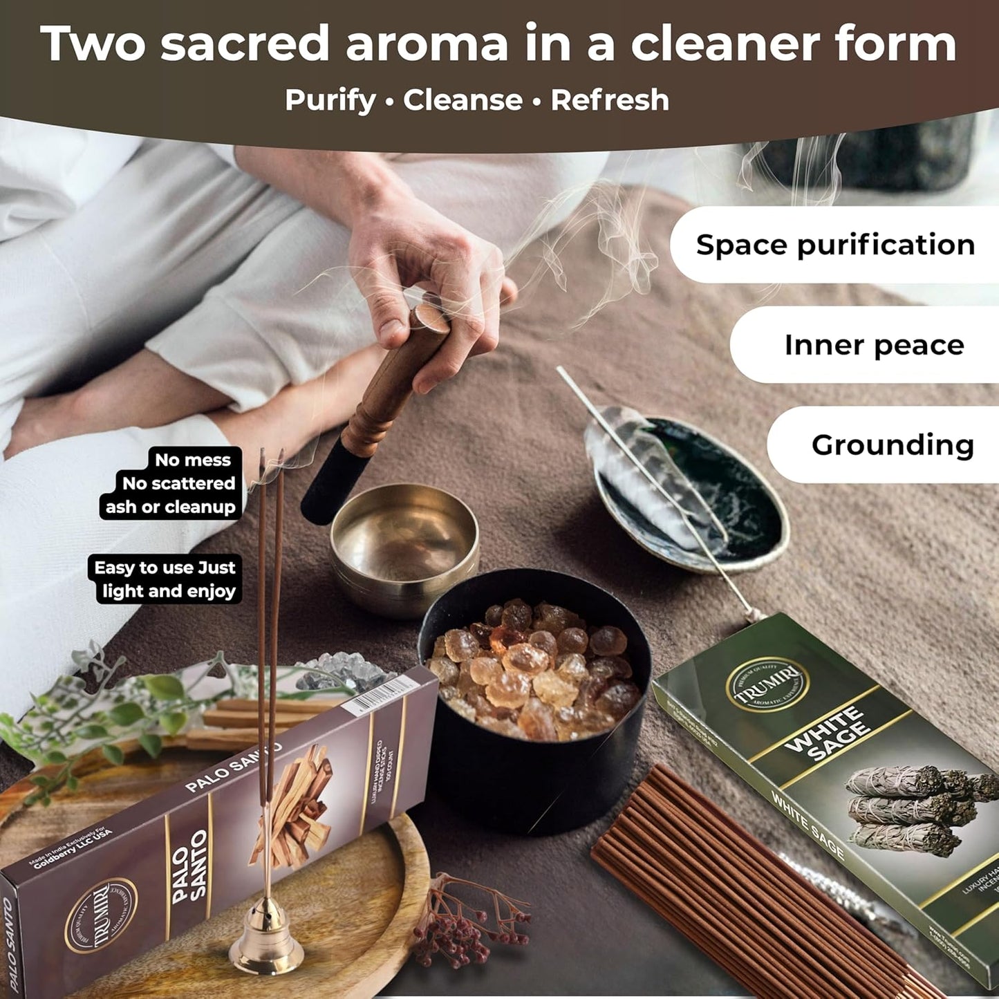 White Sage & Palo Santo - Combo Pack of Incense Sticks - 100 Insence-Sticks of Each Scent - Total 200 Inscents - Incienso for Smudge Rituals and Spiritual Cleansing of Negative Energies