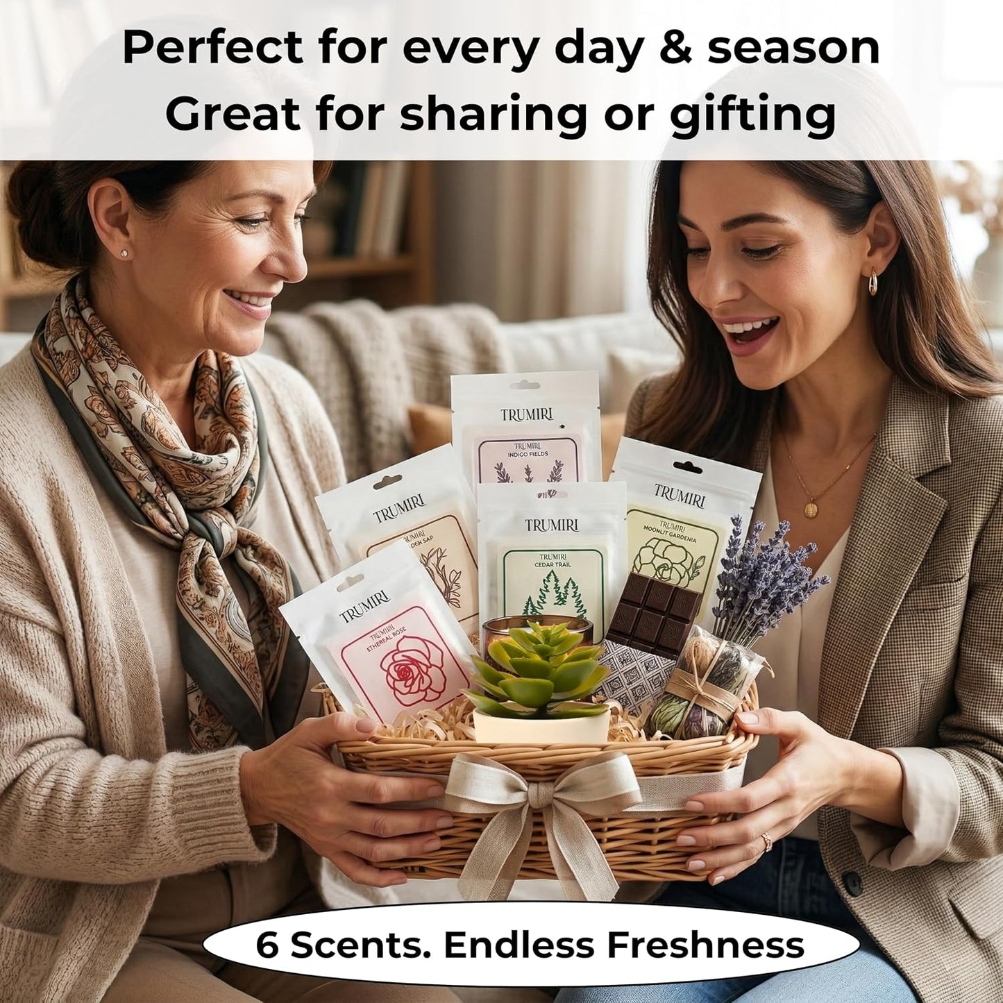 Long Lasting Car Air Freshener Deodorizer Hanging Type Gel Based Scent Diffuser - Variety Pack Of 6 - Cedar Trail|Golden Sap|Lemongrass Zephyr|Indigo Fields|Ethereal Rose|Moonlit Gardenia