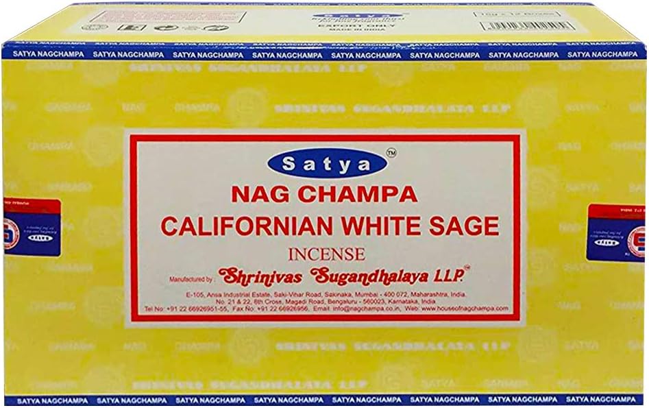 Satya California White Sage Incense Sticks - 12 Packs of 15g - Total Approx 180 sticks