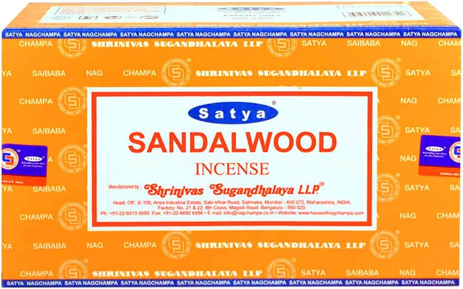 Satya Sandalwood Incense Sticks - 12 Packs of 15g - Total Approx 180 sticks