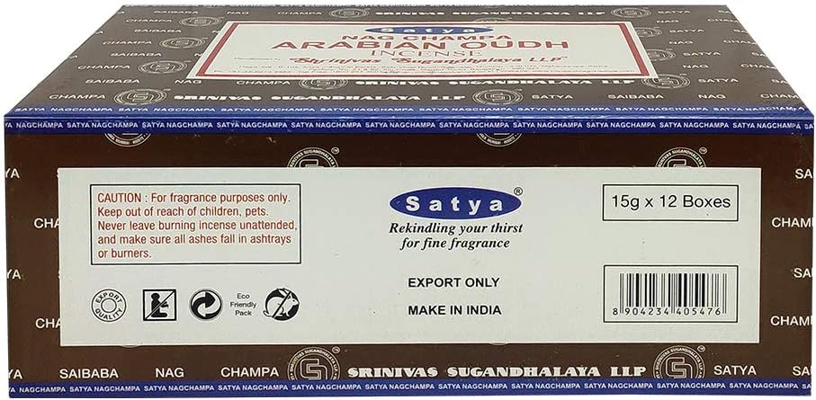 Satya Arabian Oudh Incense Sticks - 12 Packs of 15g Agarbatti - Total Approx 180 Spiritual Sticks