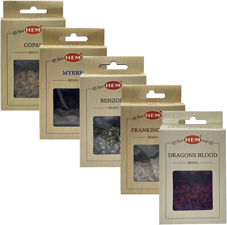 Hem 5 Popular Resin Incense Variety Pack of Copal, Frankincense, Myrrh, Benzoin, Dragon's Blood - 30g/scent - Total Approx 150g