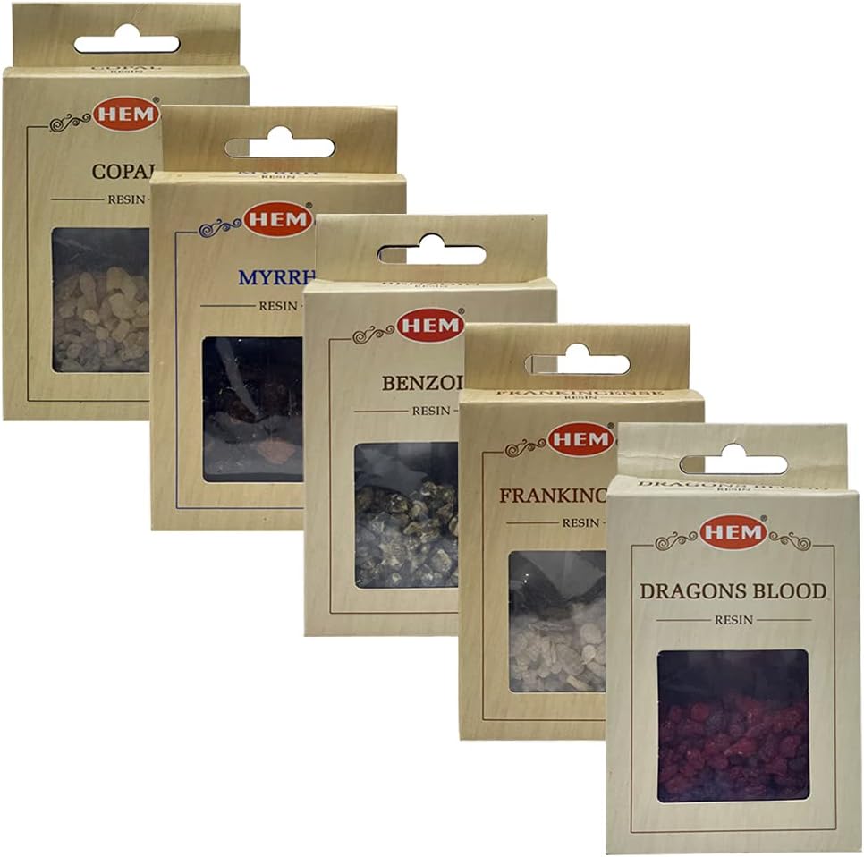 Hem 5 Popular Natural Resin Incense Variety Pack - 30g/scent - Total Approx 150g