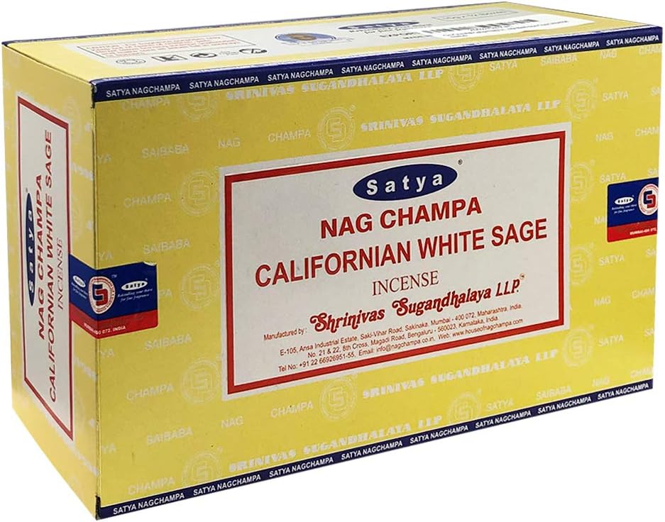 Satya California White Sage Incense Sticks - 12 Packs of 15g - Total Approx 180 sticks