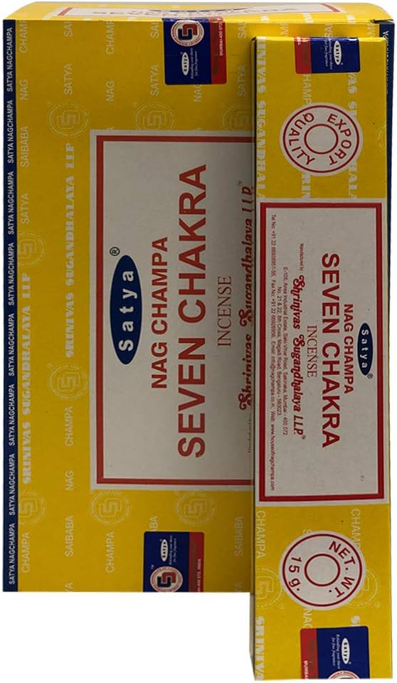 Satya Seven Chakra Incense Sticks - 12 Packs of 15g Agarbatti - Total Approx 180 Spiritual Sticks