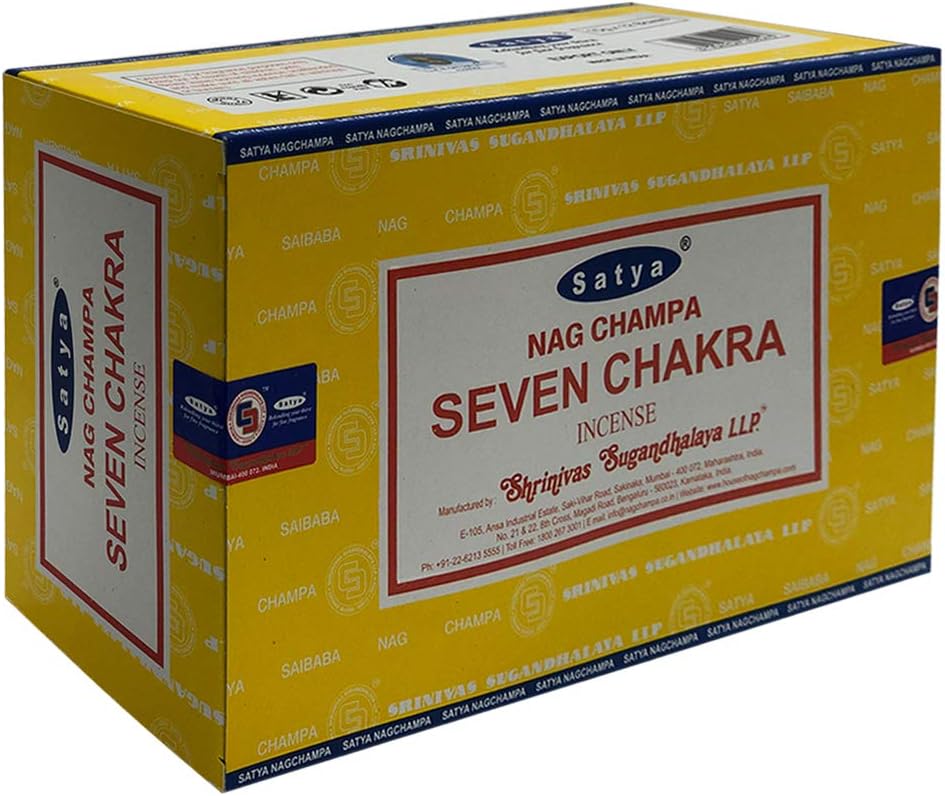 Satya Seven Chakra Incense Sticks - 12 Packs of 15g - Total Approx 180 sticks