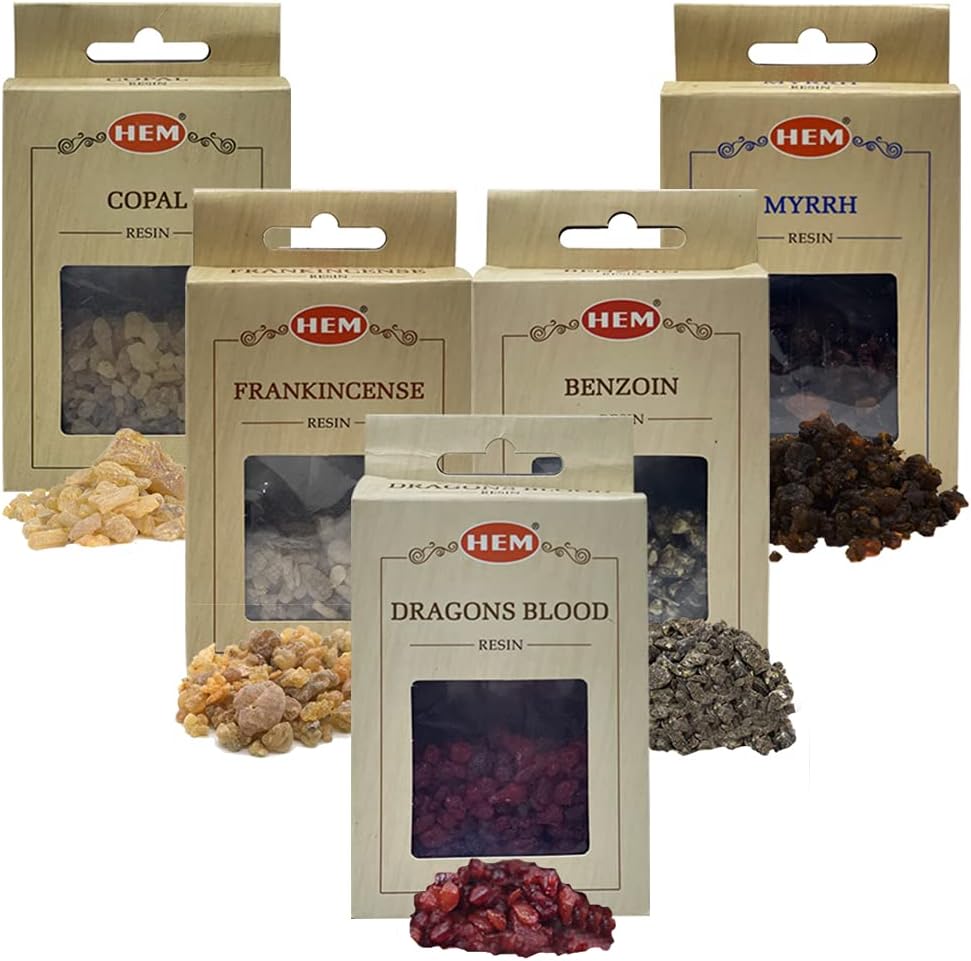 Hem 5 Popular Resin Incense Variety Pack of Copal, Frankincense, Myrrh, Benzoin, Dragon's Blood - 30g/scent - Total Approx 150g