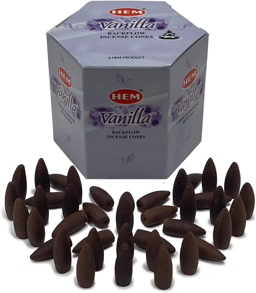 Hem Vanilla Backflow Incense Cones - 40 Waterfall Cones Pack