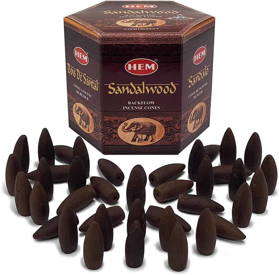 Hem Sandalwood Backflow Incense Cones - 40 Waterfall Cones Pack