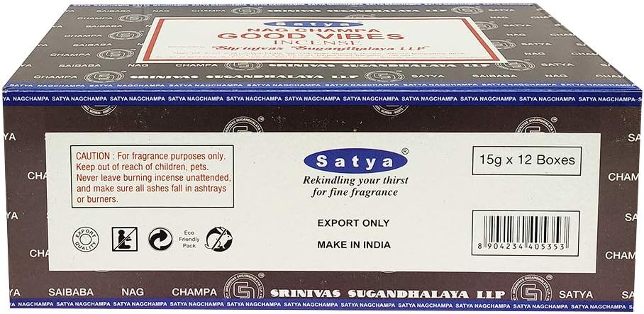 Satya Good Vibes Incense Sticks - 12 Packs of 15g - Total Approx 180 sticks