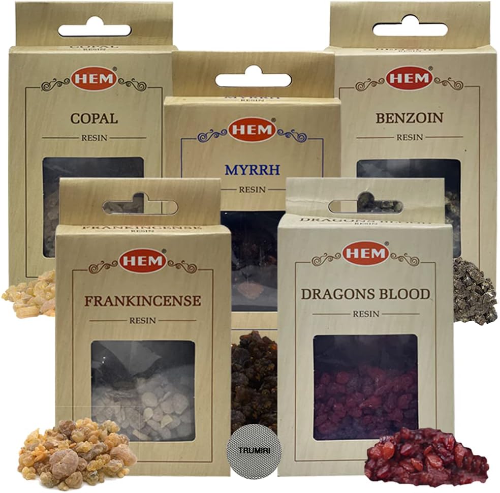 Hem 5 Popular Resin Incense Variety Pack of Copal, Frankincense, Myrrh, Benzoin, Dragon's Blood - 30g/scent - Total Approx 150g