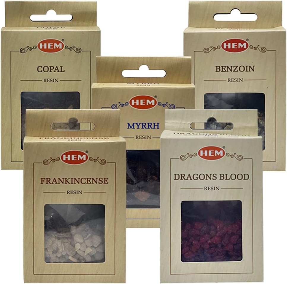 Hem 5 Popular Resin Incense Variety Pack of Copal, Frankincense, Myrrh, Benzoin, Dragon's Blood - 30g/scent - Total Approx 150g