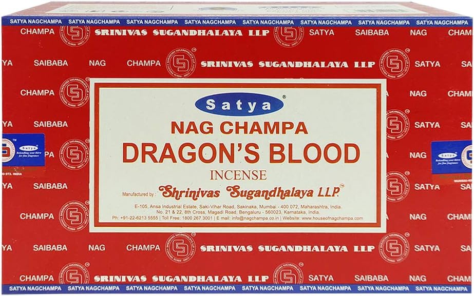 Satya Dragon's Blood Incense Sticks - 12 Packs of 15g - Total Approx 180 sticks