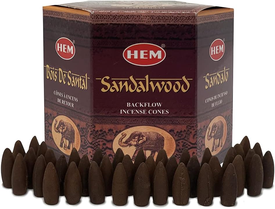 Hem Sandalwood Backflow Incense Cones - 40 Waterfall Cones Pack