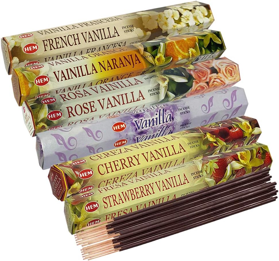 Hem 6 Vanilla Blend Scents Incense Sticks Variety Pack - 20 sticks/scent - Total Approx 120 Joss Sticks Incienso Sahumerio