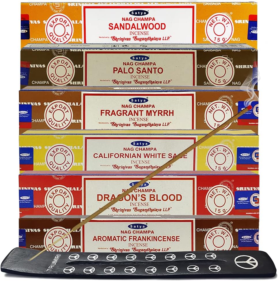 Satya 6 Classic Scents Incense Sticks Variety Pack - 15 Sticks per scent - Total Approx 90 sticks