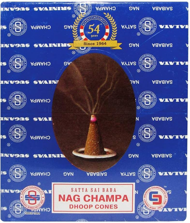 Satya Sai Baba Nag Champa Incense Cones - 12 Packs of 12 cones - Total Approx 144 cones