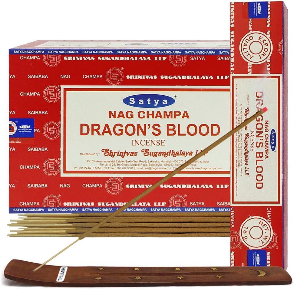 Satya Dragon's Blood Incense Sticks - 12 Packs of 15g Agarbatti - Total Approx 180 Spiritual Sticks