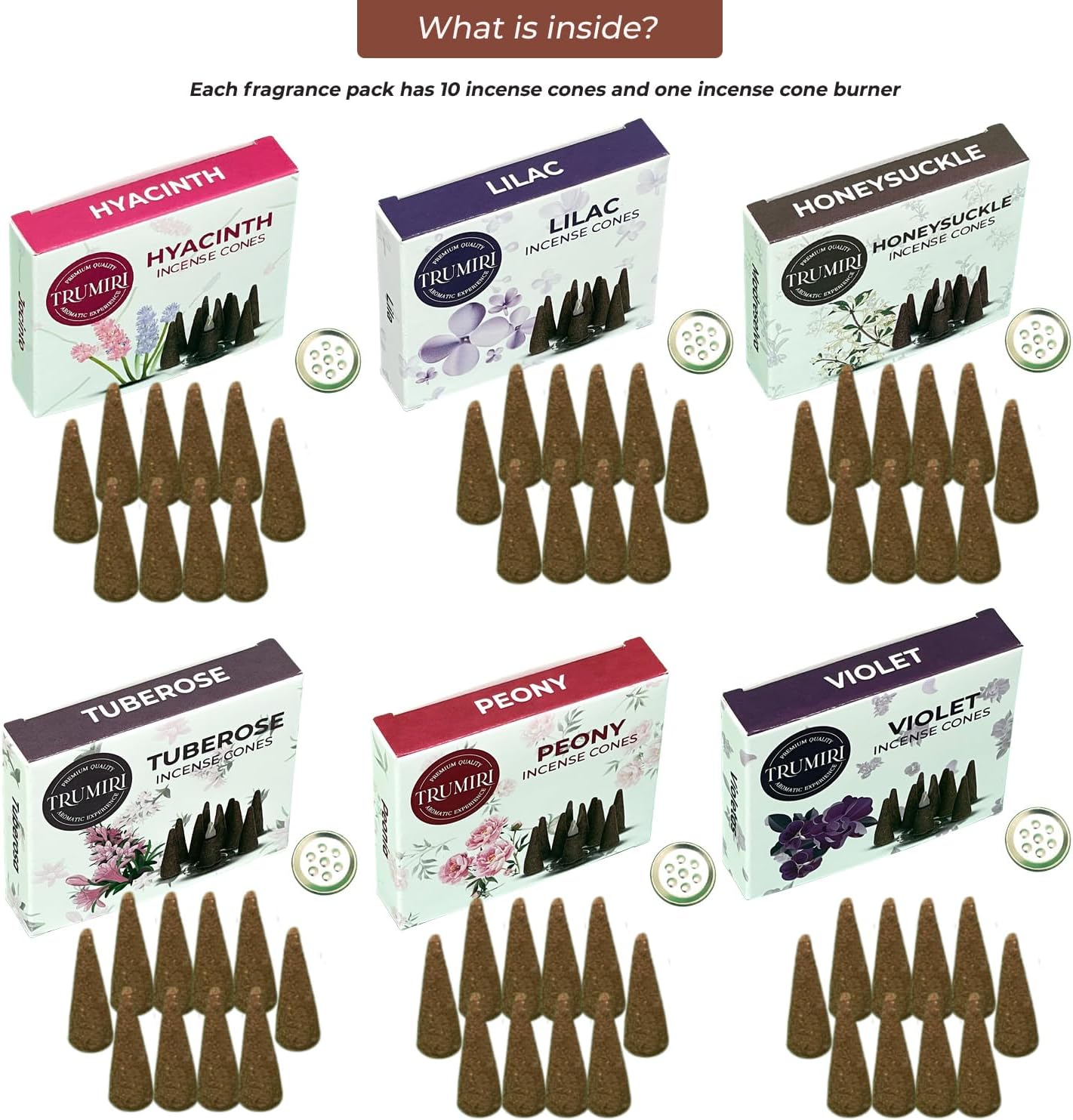 Blossom Scents Incense Cones Variety Pack of 6 Scents with 10 Cones per Scent - Total 60 Cones