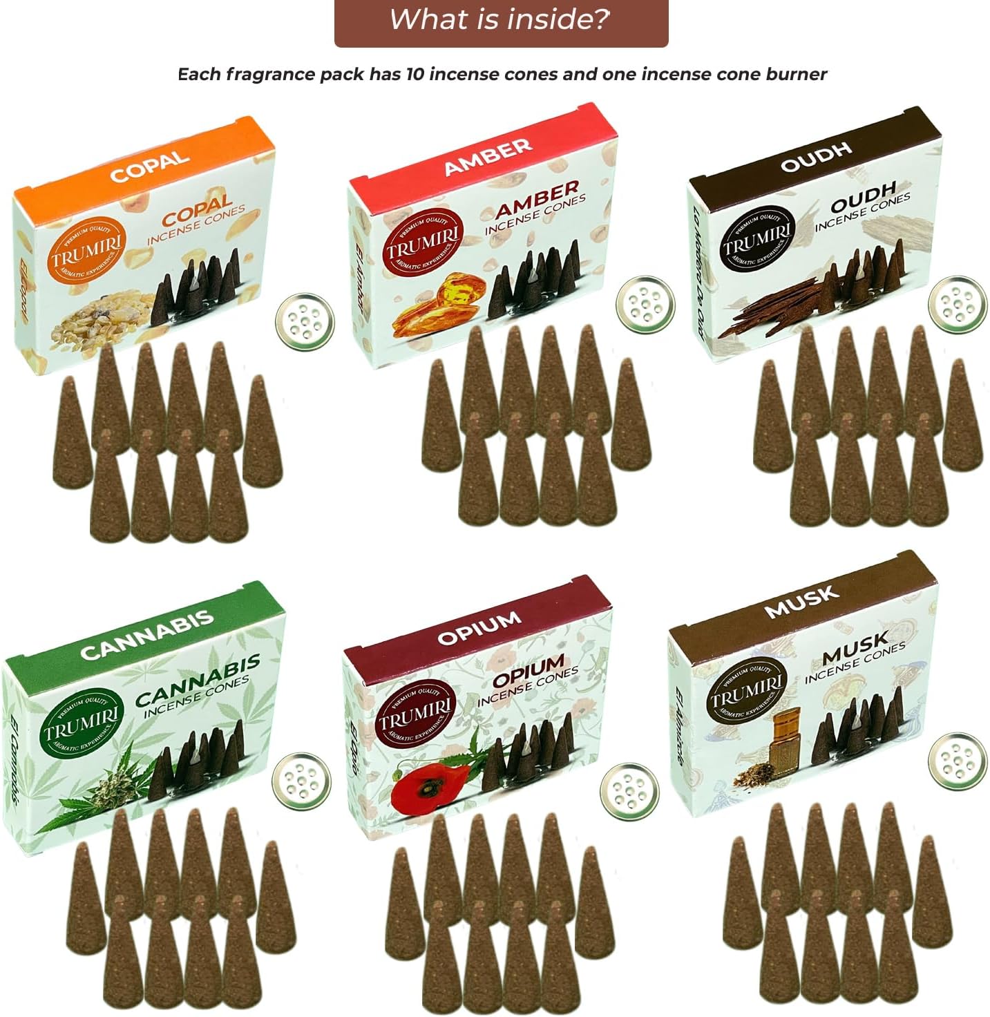 Exotic Scents Incense Cones Variety Pack of 6 Scents with 10 Cones per Scent - Total 60 Cones
