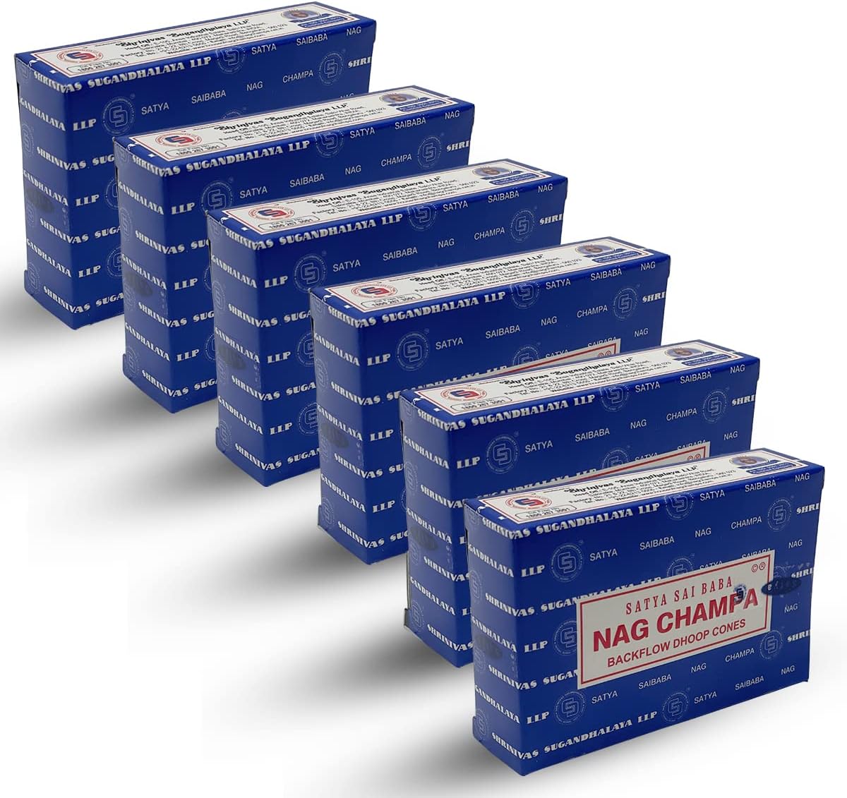 Satya Sai Baba Nag Champa Backflow Incense Cones - 6 Packs of 10 cones - Total Approx 60 cones