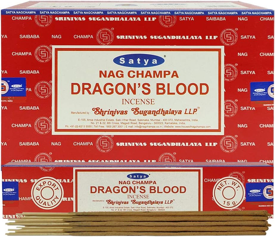 Satya Dragon's Blood Incense Sticks - 12 Packs of 15g Agarbatti - Total Approx 180 Spiritual Sticks