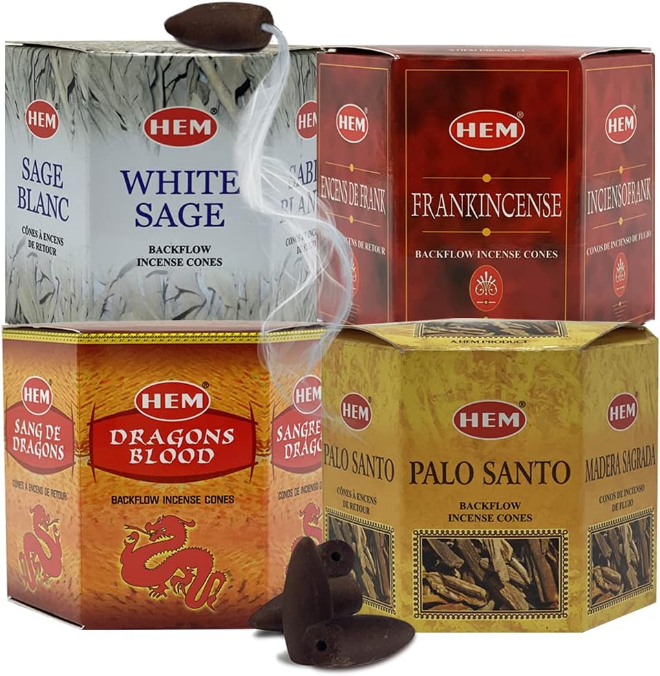 Hem 4 Bestselling Scents Backflow Incense Cones Variety Pack - 40 cones/scent - Total Approx 160 Waterfall Cones