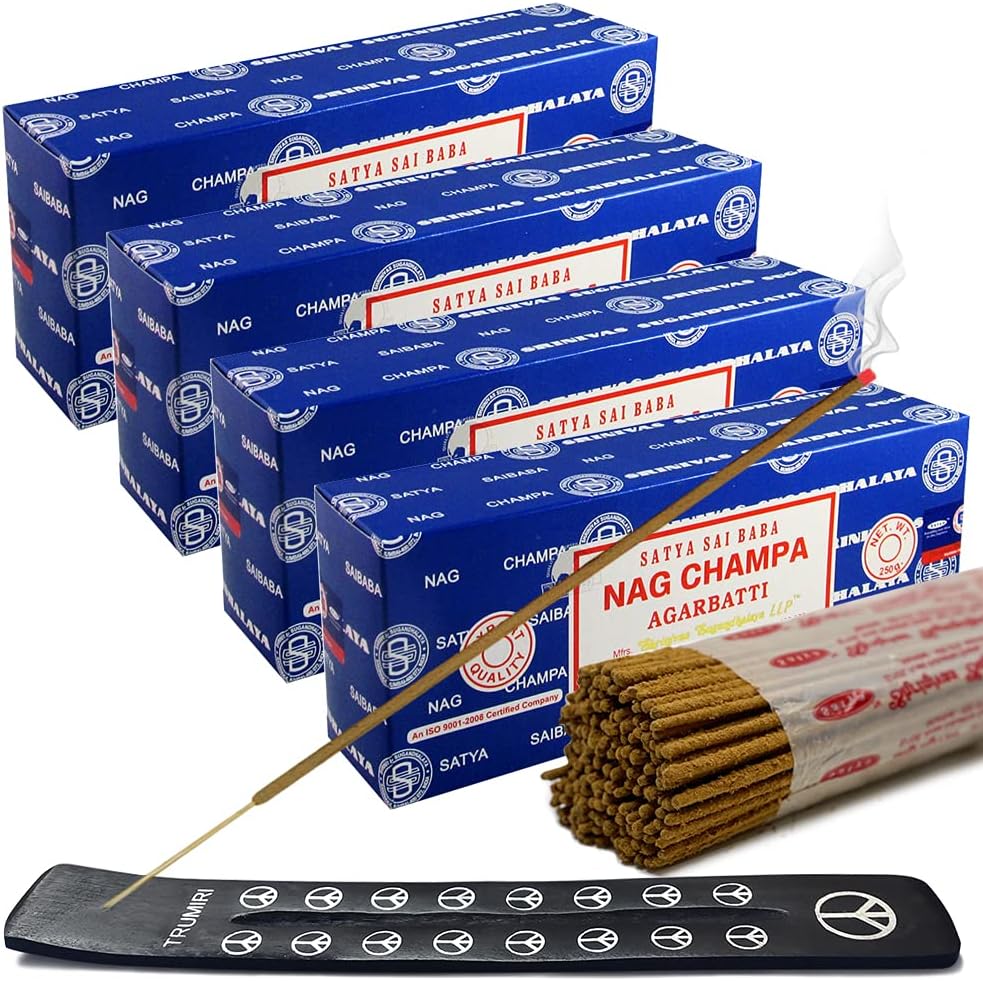 Satya Nag Champa Incense Sticks - 4 Packs of 250g Nagchampa - Total Approx 1000 Indian Agarbatti Spiritual Sticks