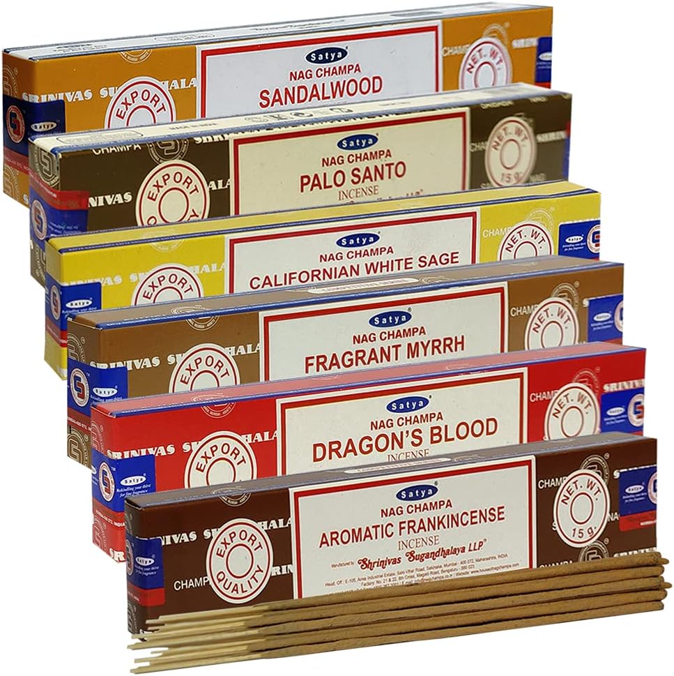 Satya Incense Sticks - Variety Pack - 6 Classic Scents - 15 Agarbatti Sticks per Scent - Total Approx 90 Spiritual Sticks