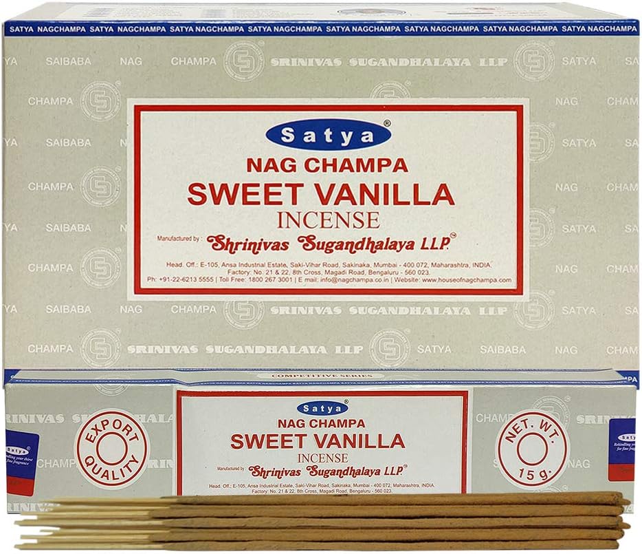 Satya Sweet Vanilla Incense Sticks - 12 Packs of 15g - Total Approx 180 sticks