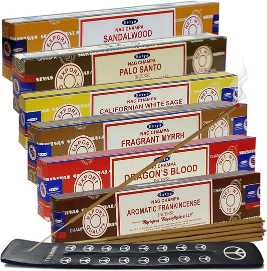 Satya Incense Sticks - Variety Pack - 6 Classic Scents - 15 Agarbatti Sticks per Scent - Total Approx 90 Spiritual Sticks