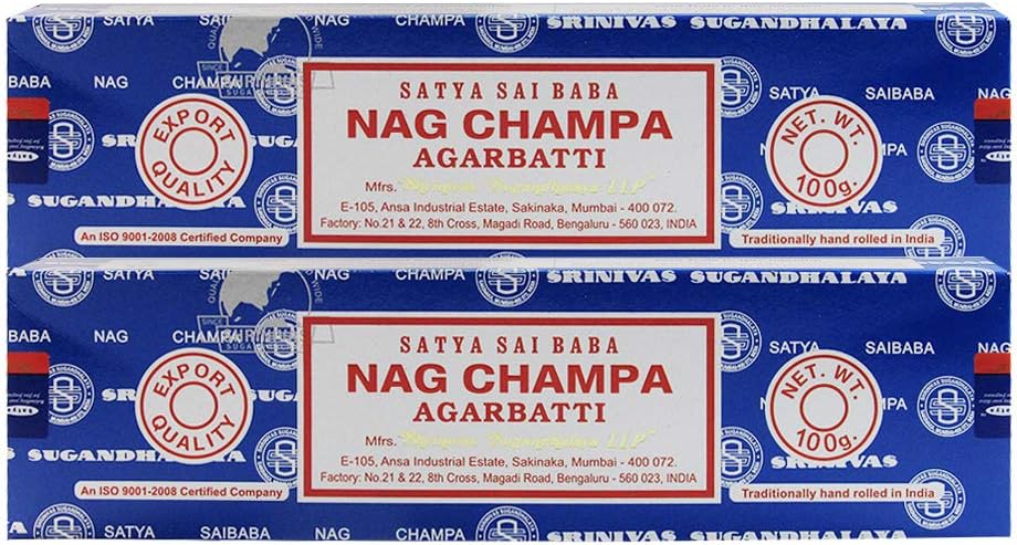 Satya Nag Champa Incense Sticks - 2 Packs of 100g Nagchampa - Total Approx 200 Indian Agarbatti Spiritual Sticks