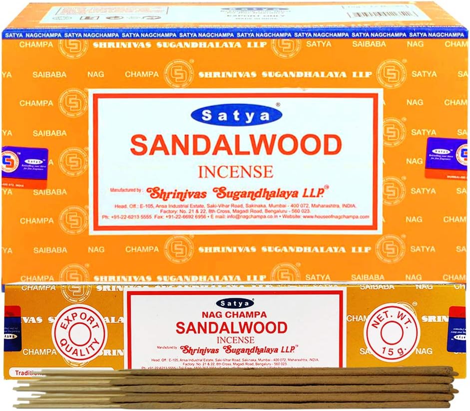 Satya Sandalwood Incense Sticks - 12 Packs of 15g - Total Approx 180 sticks