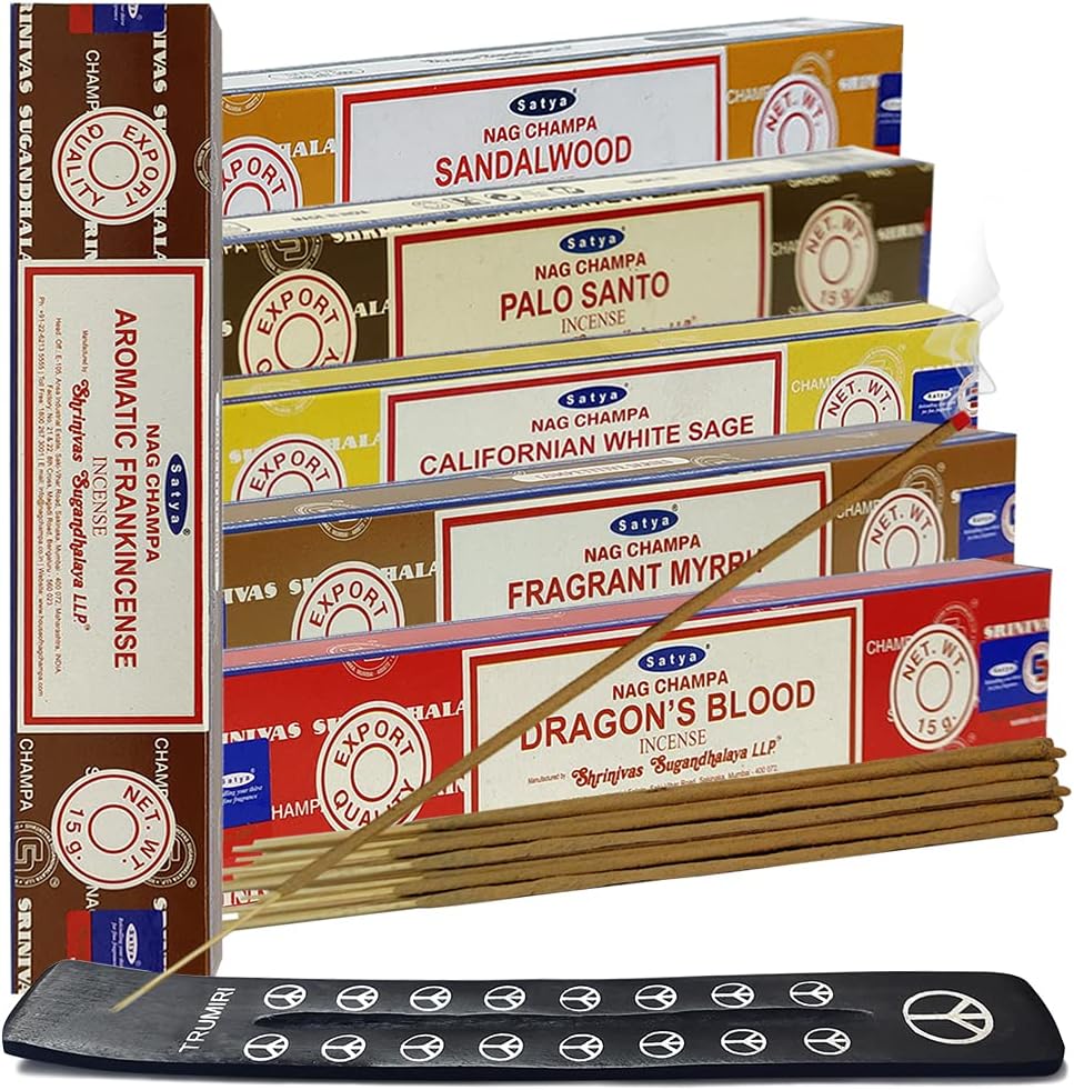 Satya Incense Sticks - Variety Pack - 6 Classic Scents - 15 Agarbatti Sticks per Scent - Total Approx 90 Spiritual Sticks