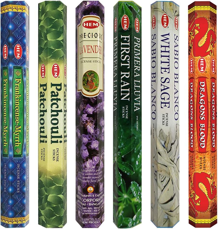 Hem 6 Popular Scents Incense Sticks Variety Pack - 20 sticks/scent - Total Approx 120 Joss Sticks Incienso Sahumerio