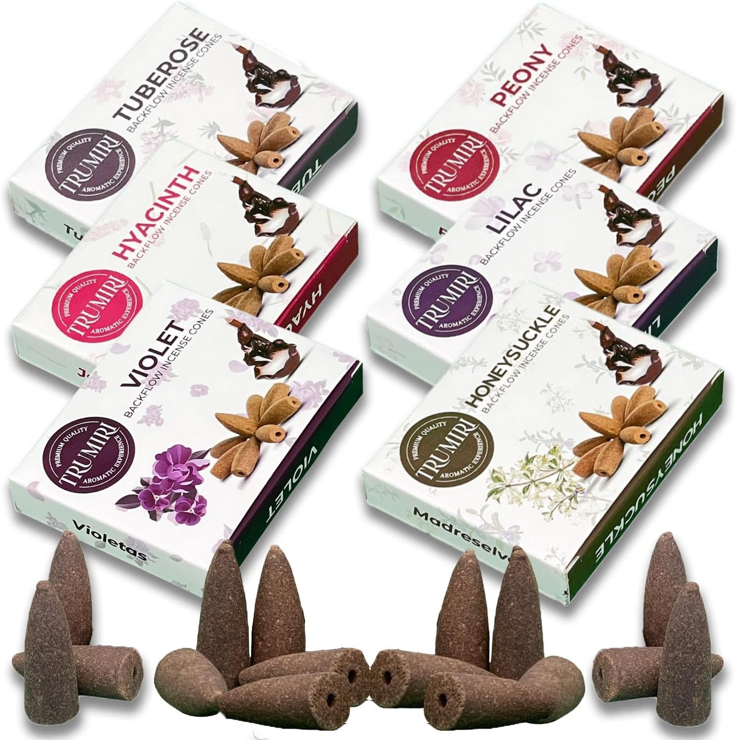 Blossom Scents Backflow Incense Cones Variety Pack of 6 Scents with 10 Waterfall Cones per Scent - Total 60 Cones