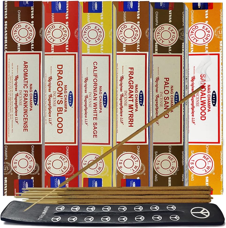 Satya 6 Classic Scents Incense Sticks Variety Pack - 15 Sticks per scent - Total Approx 90 sticks