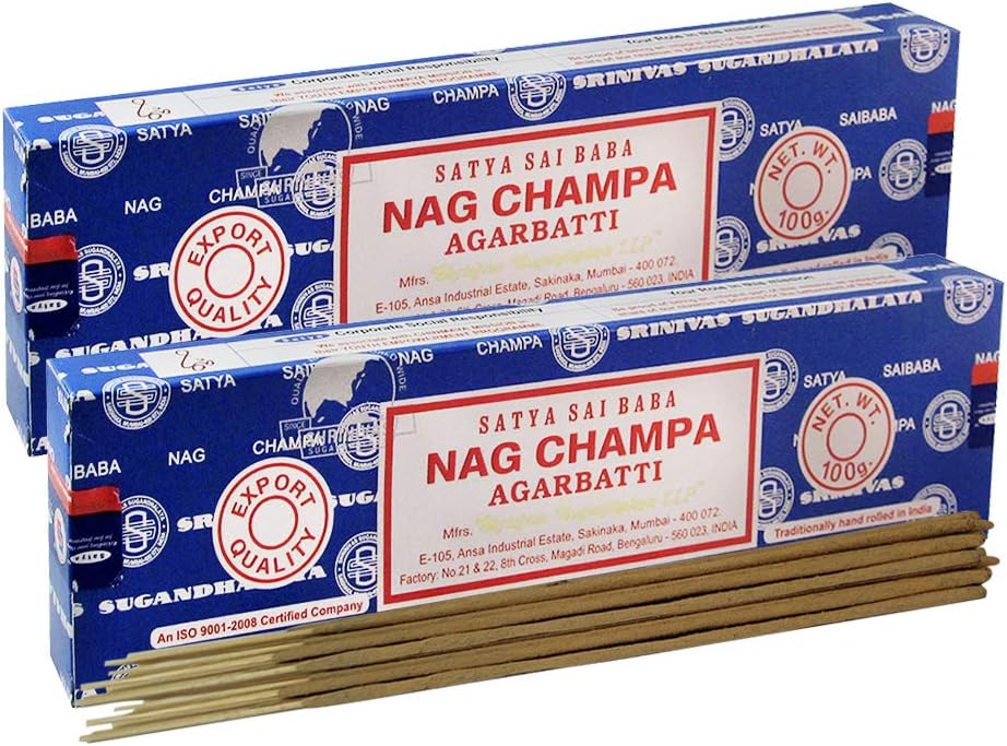 Satya Nag Champa Incense Sticks - 2 Packs of 100g Nagchampa - Total Approx 200 Indian Agarbatti Spiritual Sticks