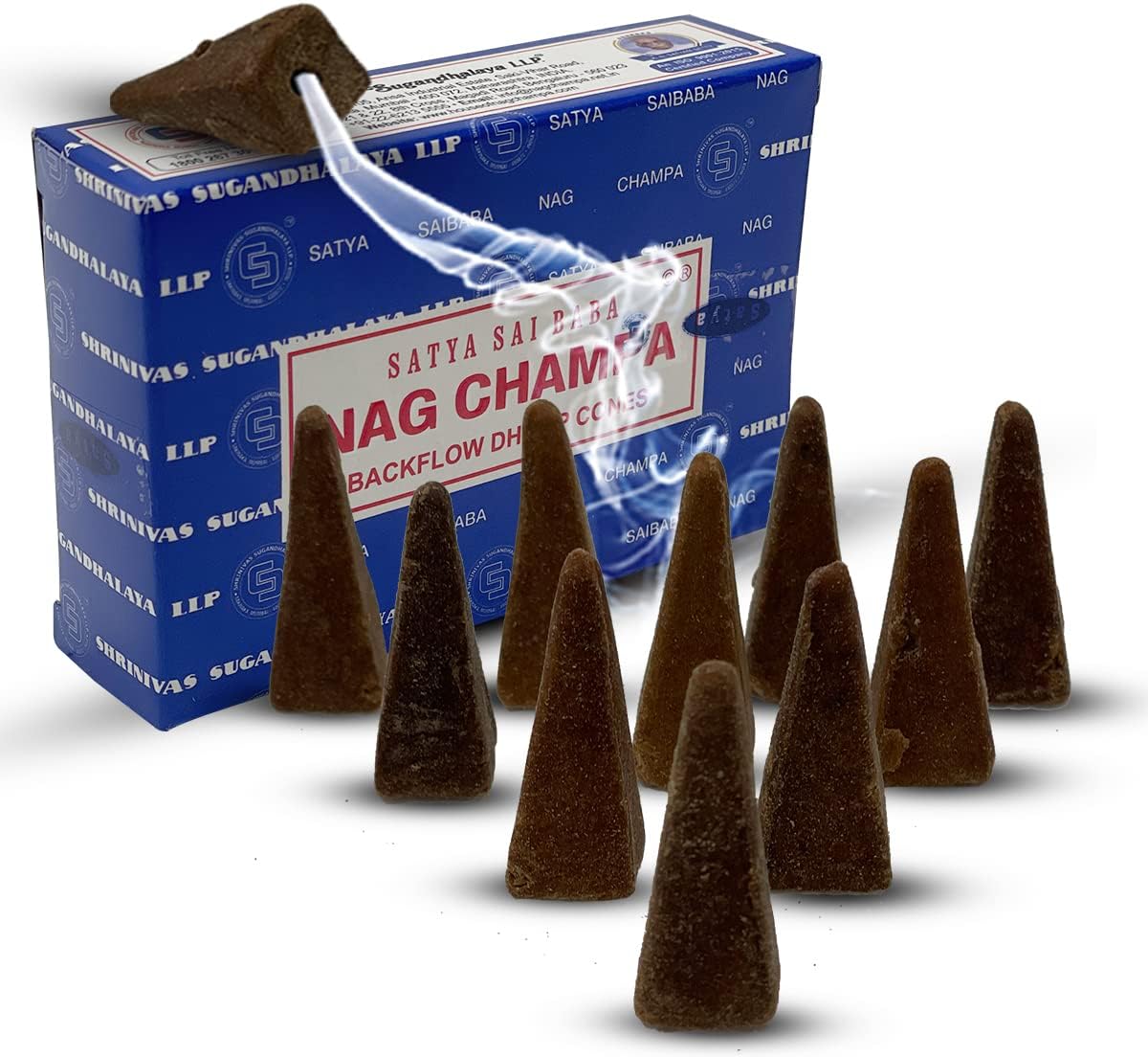 Satya Sai Baba Nag Champa Backflow Incense Cones - 6 Packs of 10 cones - Total Approx 60 cones