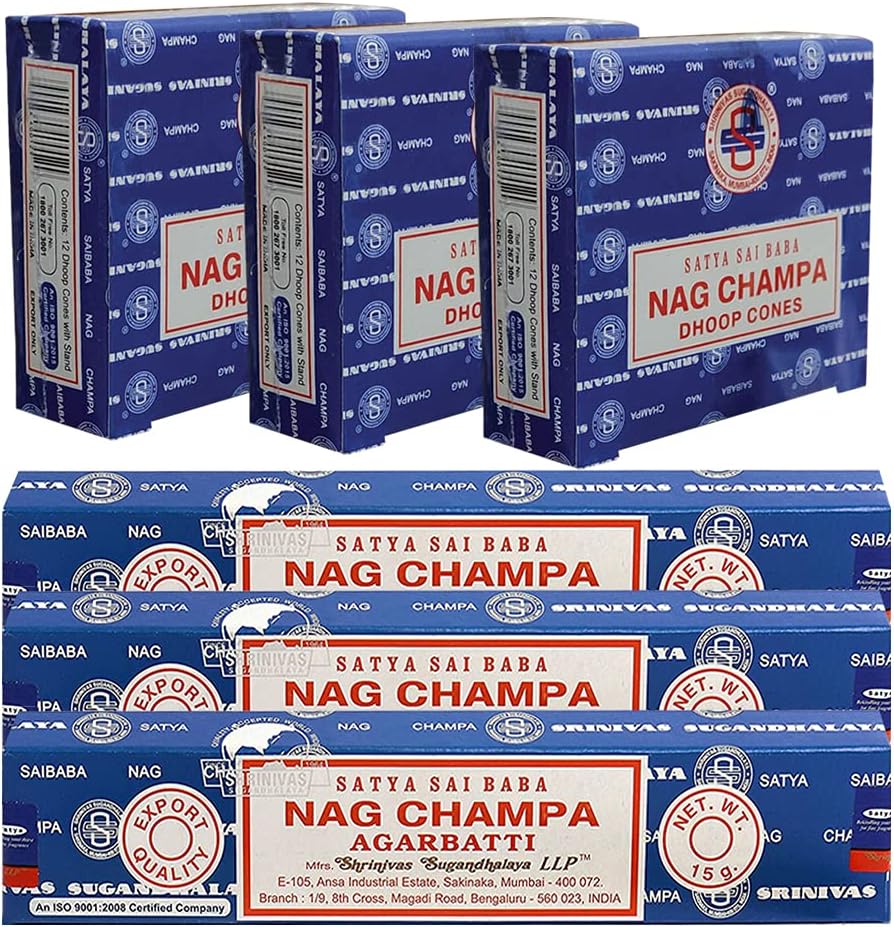 Satya Sai Baba Nag Champa Incense Sticks and Cones Combo Pack - Total Approx 45 sticks and 36 Incense cones