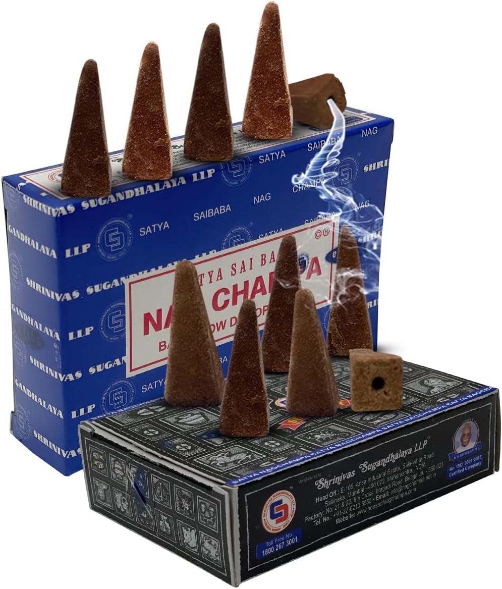 Satya Nag Champa and Super Hit Backflow Incense Cones Combo - 3+3 Packs of 10 Cones Each - Total Approx 60 Incense Waterfall Cones