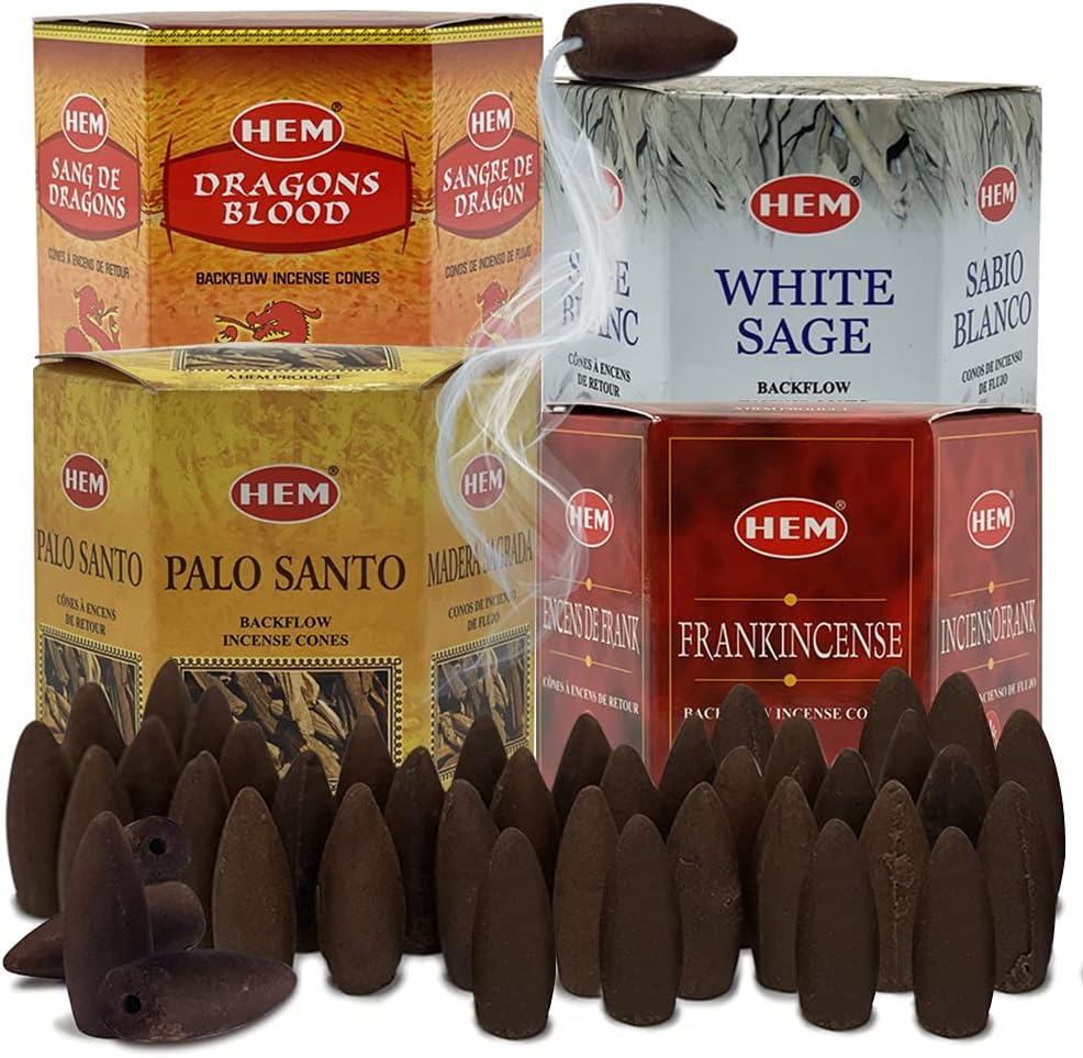 Hem 4 Bestselling Scents Backflow Incense Cones Variety Pack - 40 cones/scent - Total Approx 160 Waterfall Cones
