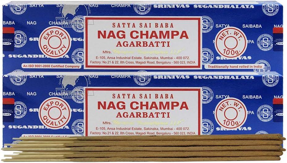 Satya Nag Champa Incense Sticks - 2 Packs of 100g Nagchampa - Total Approx 200 Indian Agarbatti Spiritual Sticks
