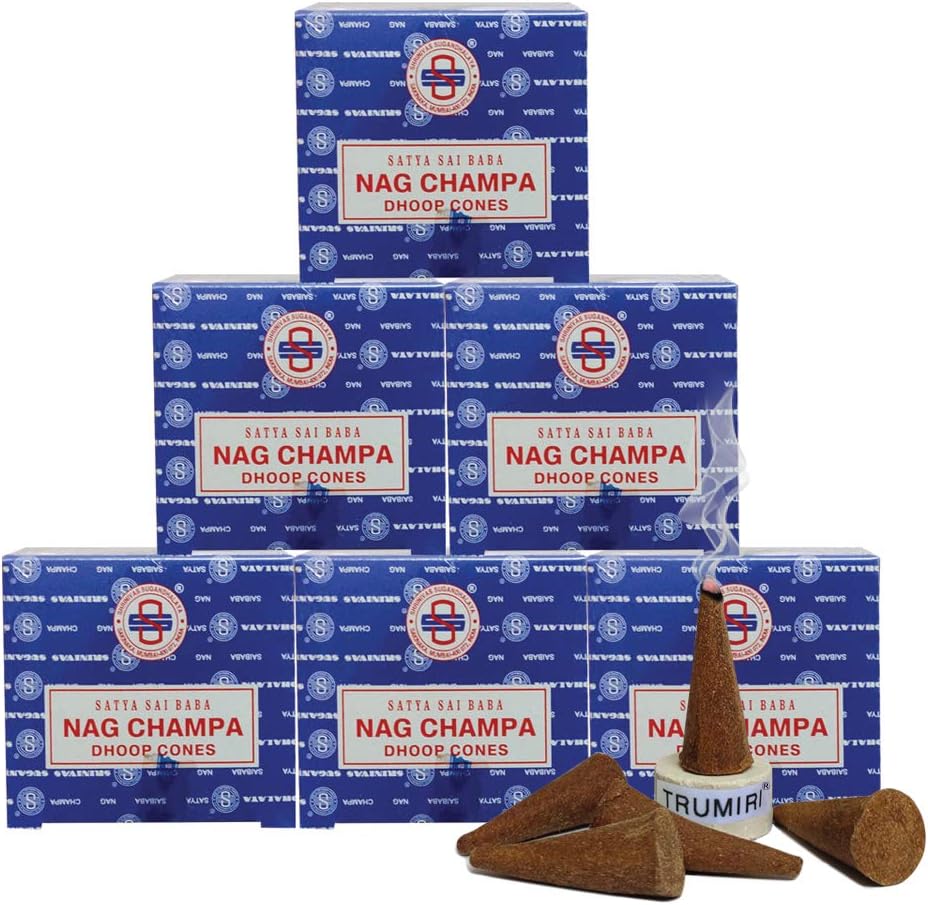 Satya Nag Champa Incense Cones - 6 Packs of 12 Nagchampa Dhoop Cones - Total Approx 72 Cones