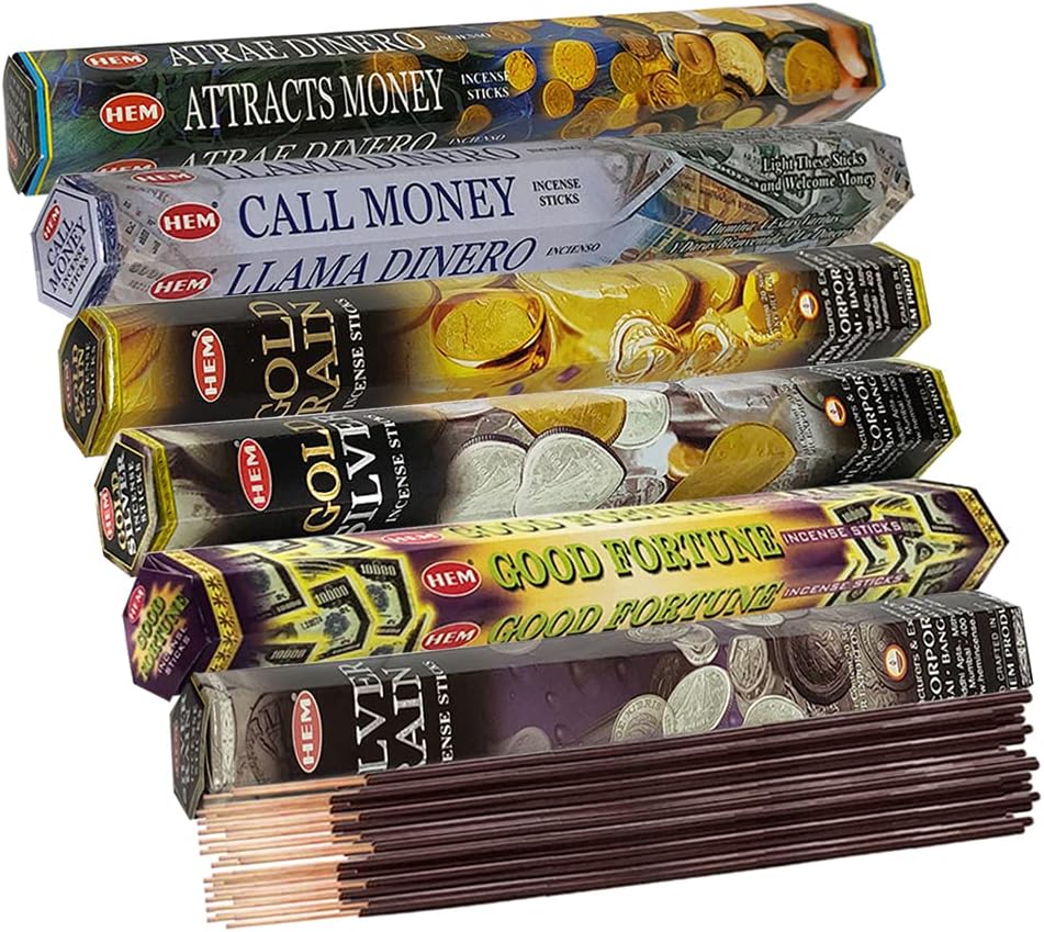 Hem 6 Money Themed Scents Incense Sticks Variety Pack - 20 sticks/scent - Total Approx 120 Joss Sticks Incienso Sahumerio