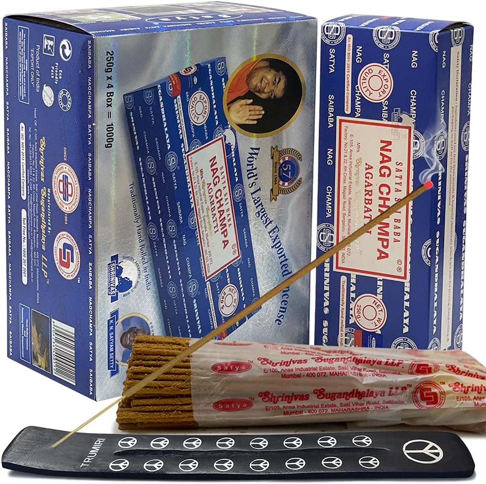 Satya Nag Champa Incense Sticks - 4 Packs of 250g Nagchampa - Total Approx 1000 Indian Agarbatti Spiritual Sticks